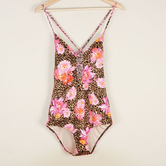 Victoria's Secret Other - New Victorias Secret Negril Floral Cheetah Plunge Halter One Piece Swimsuit M